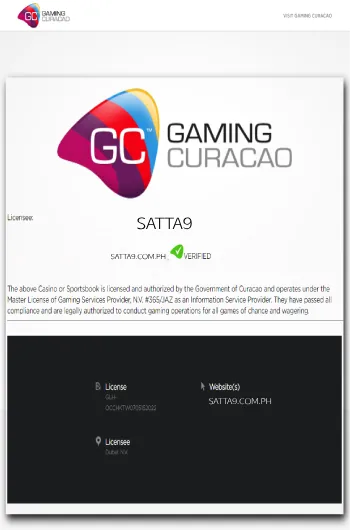 Satta9 Licensed by Gaming Curaçao